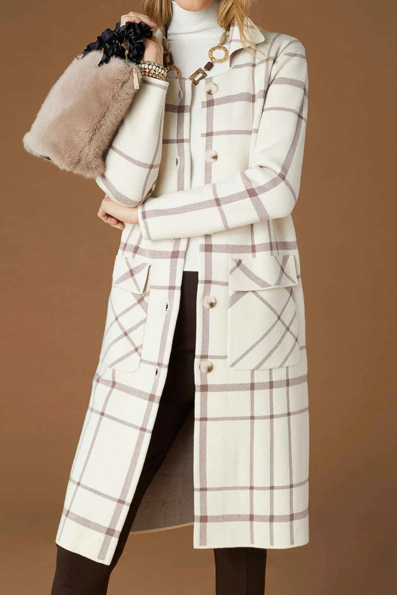 Juliana Double Knit Long Coat Cream/Mushroom Extra Small - Image 3