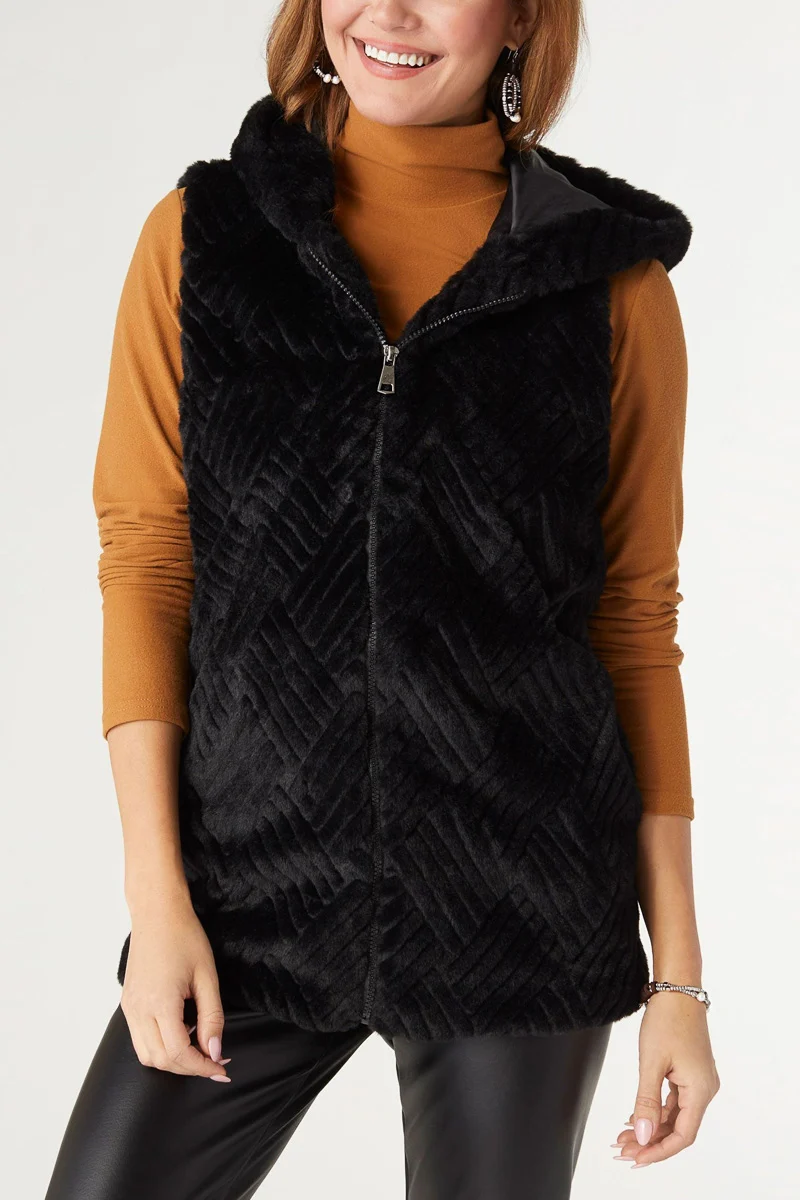 Lyric Faux Fur Hooded Vest S/M Black - Image 3