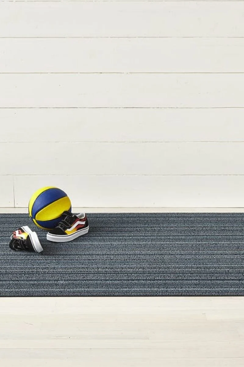 Chilewich Skinny Stripe Shag Doormat 18"x28" Blue