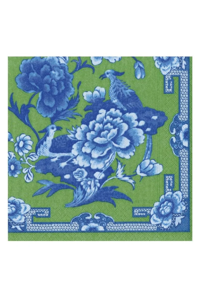 Caspari Green And Blue Plate Cocktail Napkins