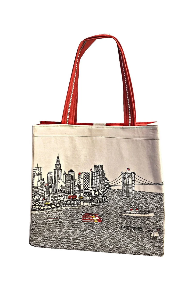 New York Skyline Embroidered Day (Cream) Tote Bag - Image 2