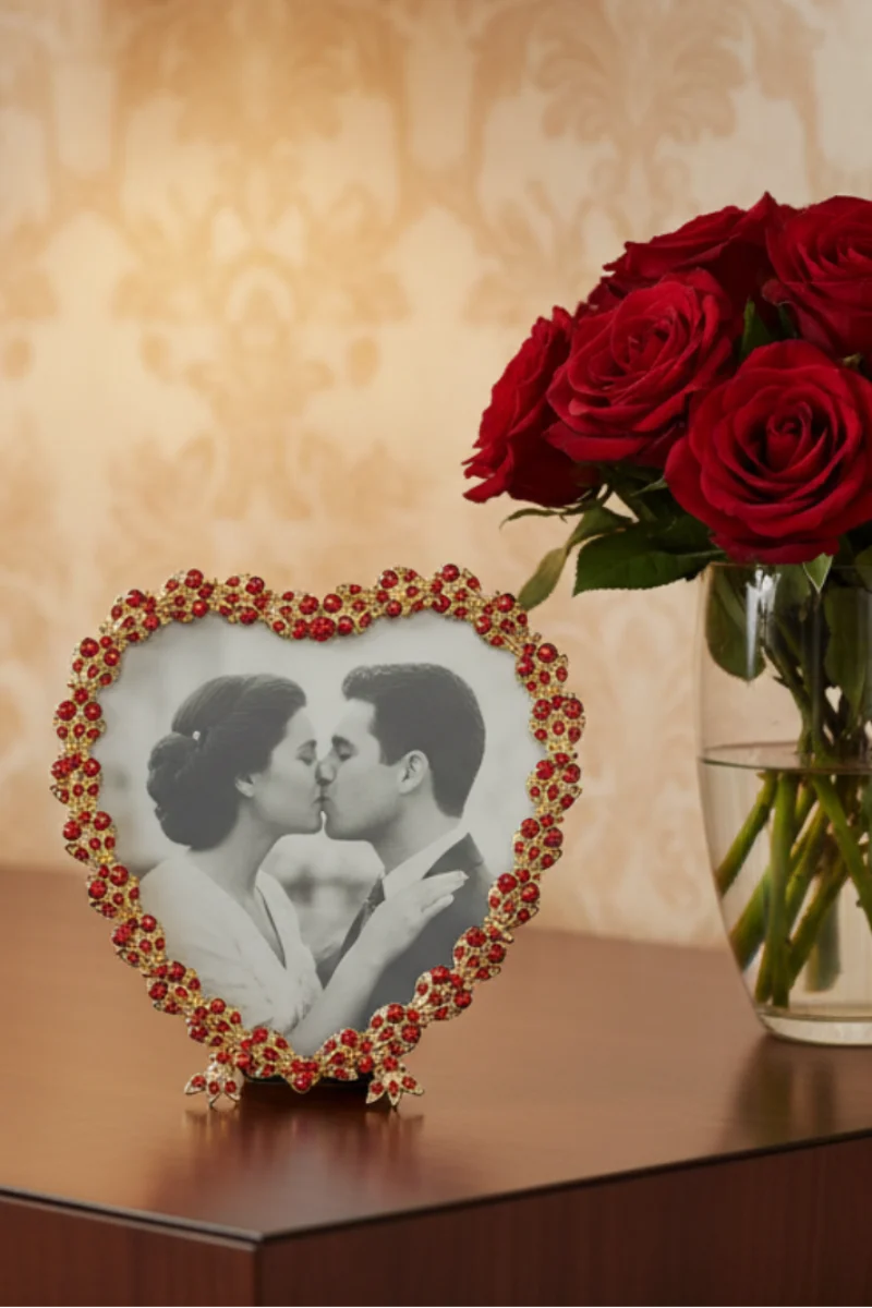 Olivia Riegel Contessa Heart Frame 3.5" Ruby Crystals & Red Pearls
