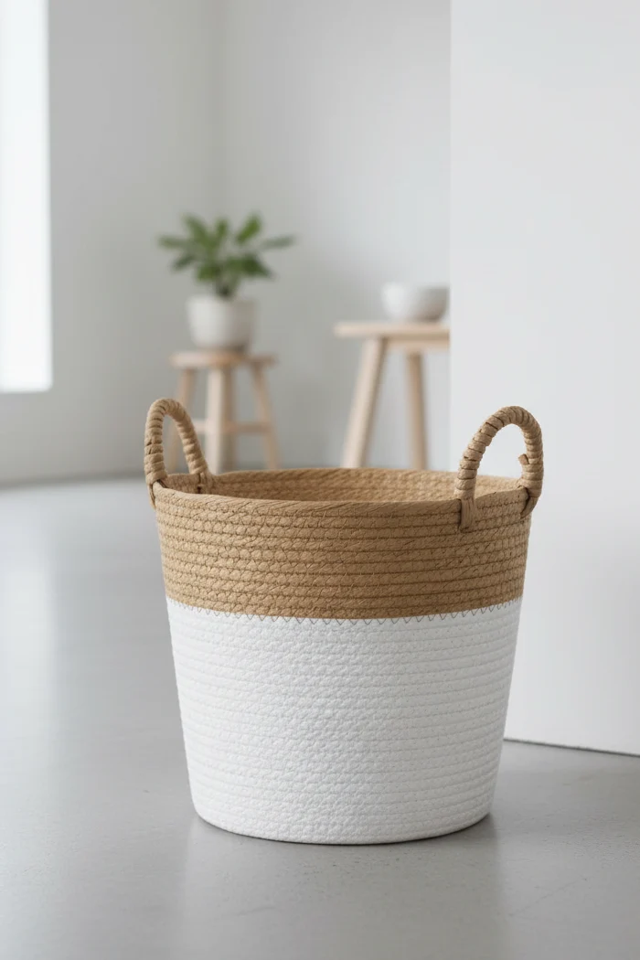 Paper Rope Basket Medium White & Brown