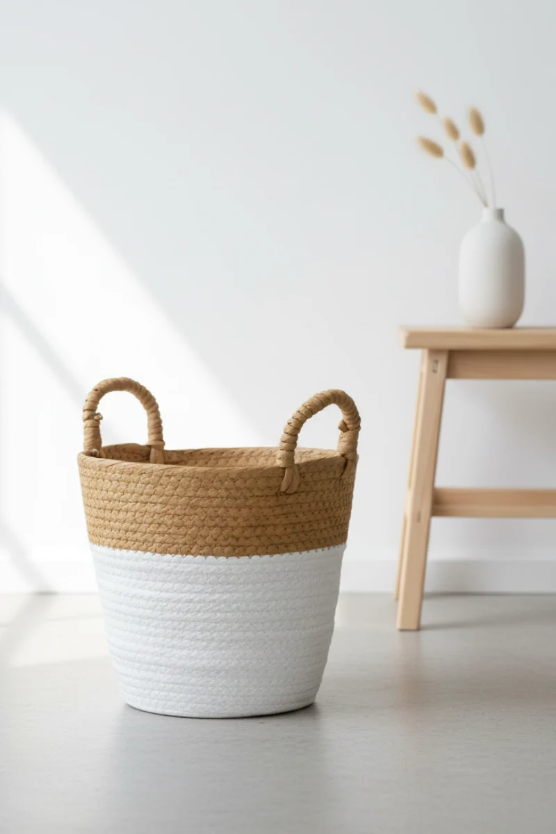 Paper Rope Basket Small White & Brown