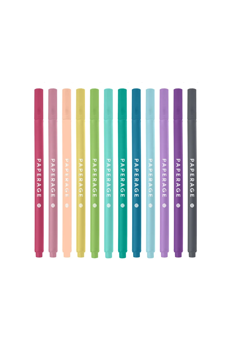 Paperage Felt Tip Fine Liner Pen 12 Pack Pastel