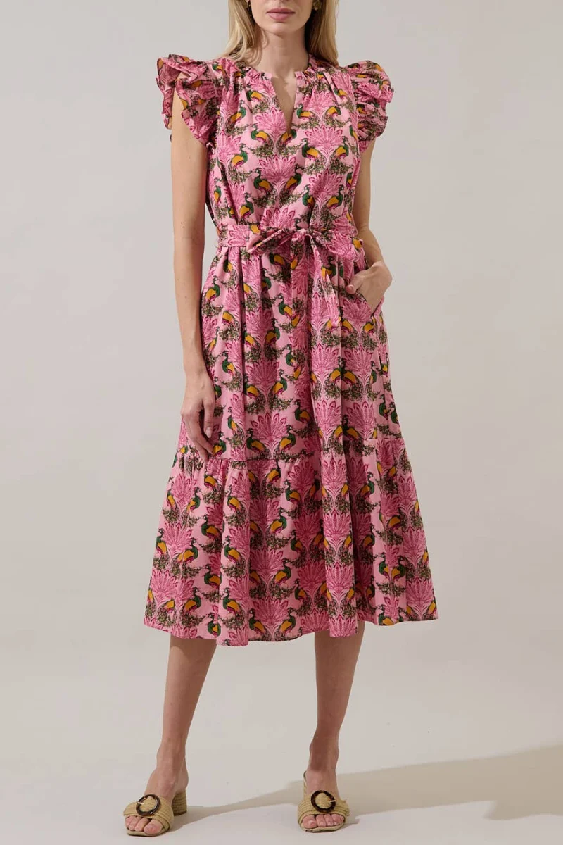 Peacock Bay Sita Ruffle Midi Dress Medium