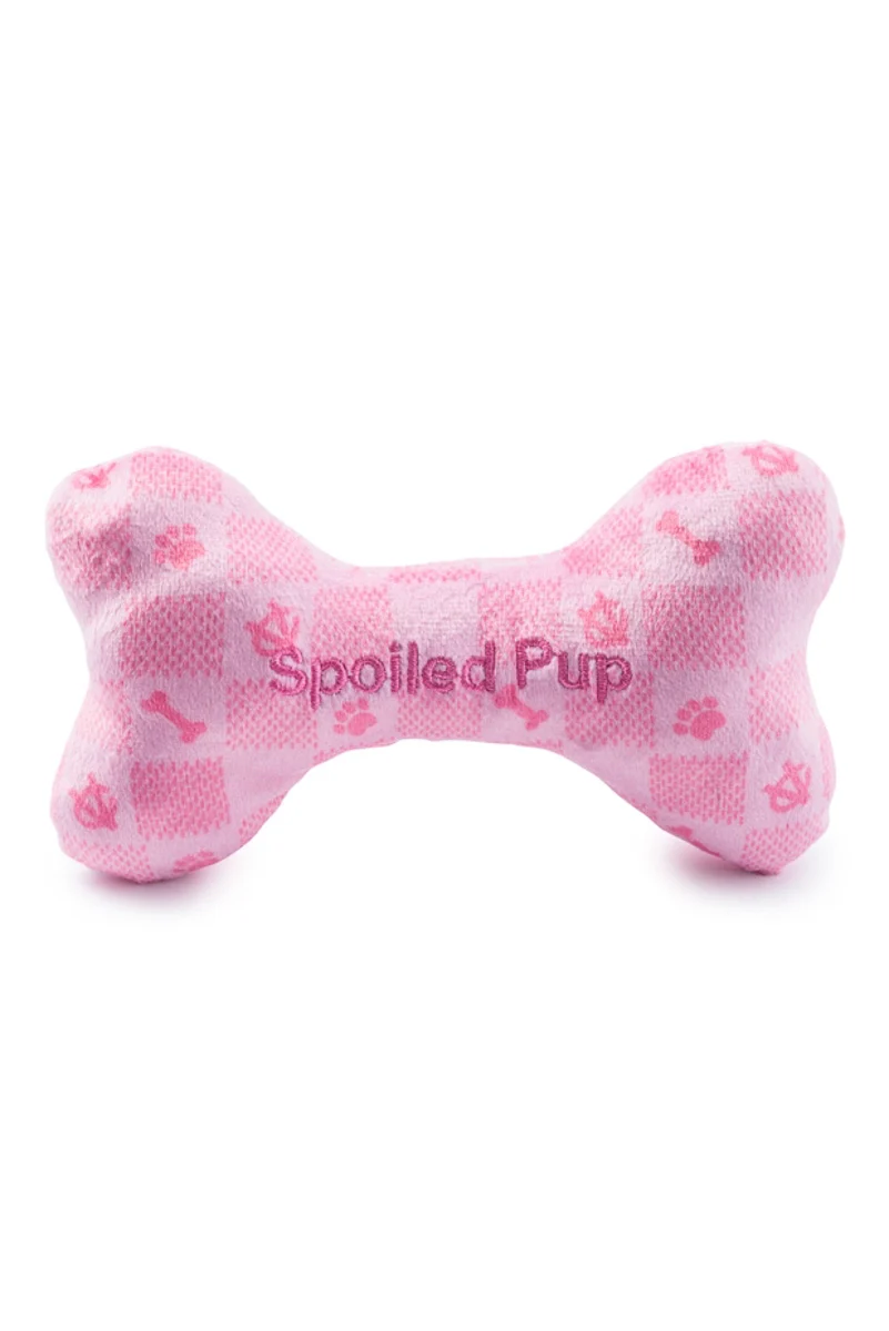 Pink Checker Chewy Vuiton Bone Dog Toy Large - Image 2