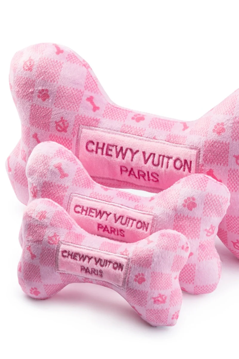 Pink Checker Chewy Vuiton Bone Dog Toy Large - Image 3