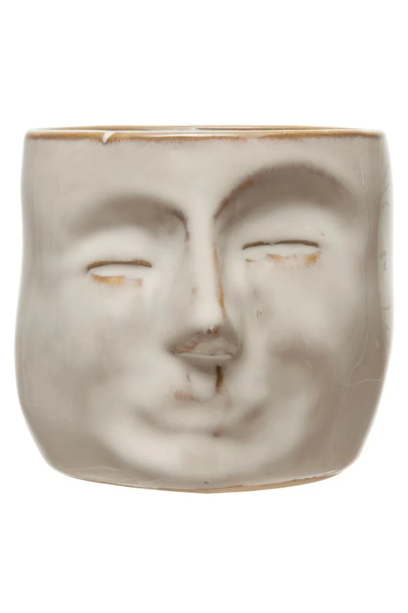 Stoneware Mini Planter with Face