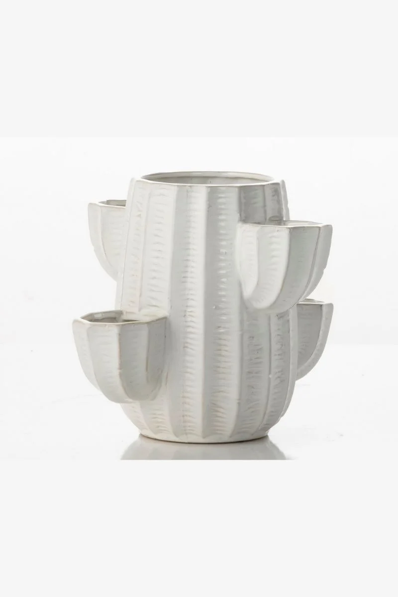 Alfresco Cactus Five Pocket Strawberry Jar White
