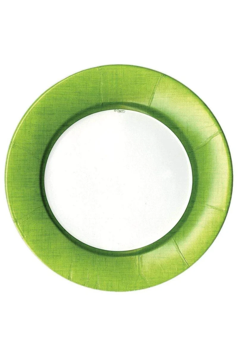 Caspari Linen Moss Green Border Dinner Plates
