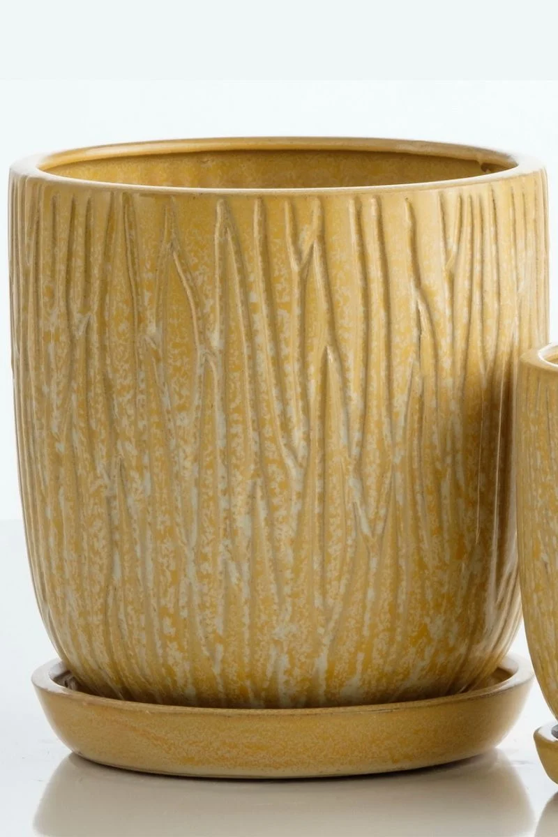 Alfresco Oat Carved Petits Pot with Saucer Large