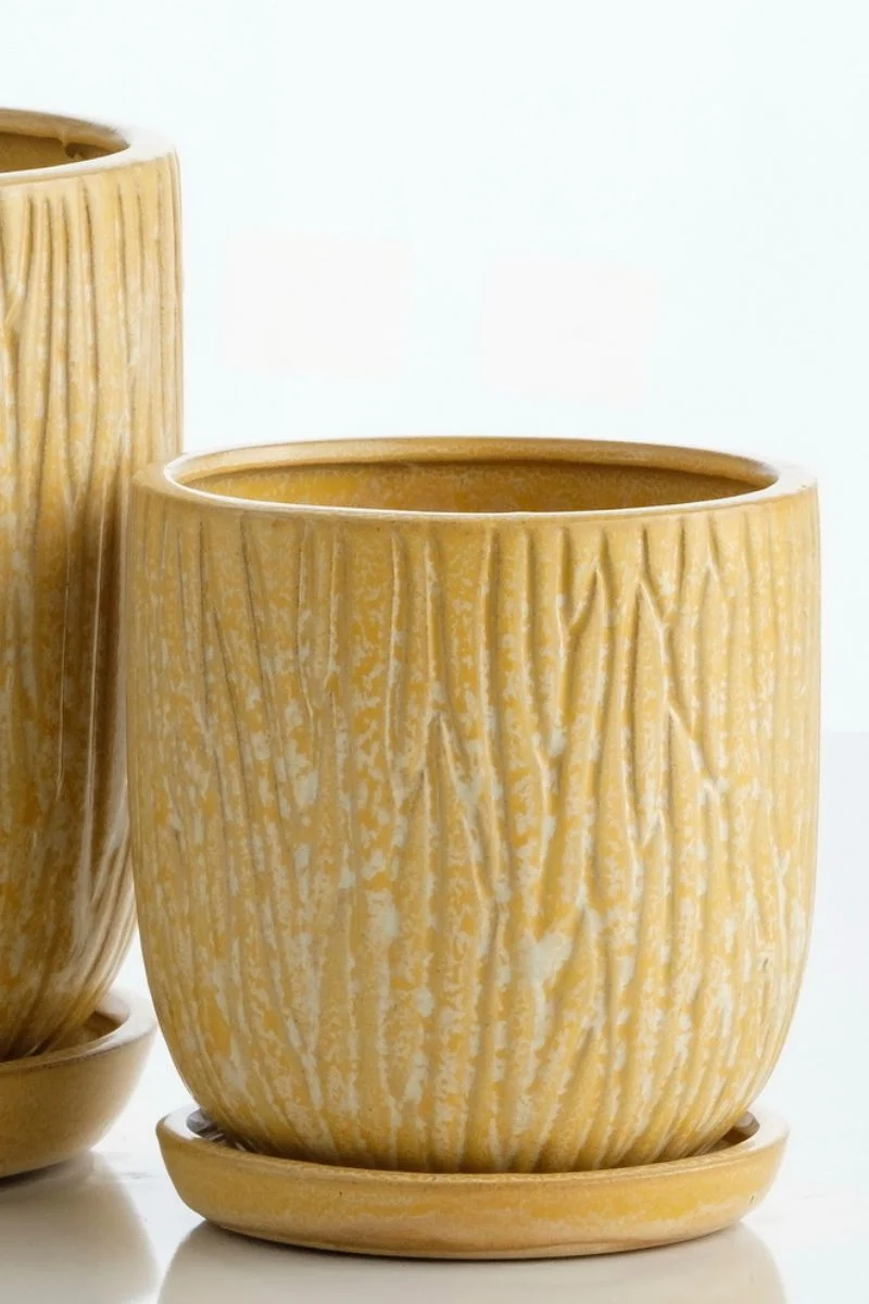 Alfresco Oat Carved Petits Pot with Saucer Small