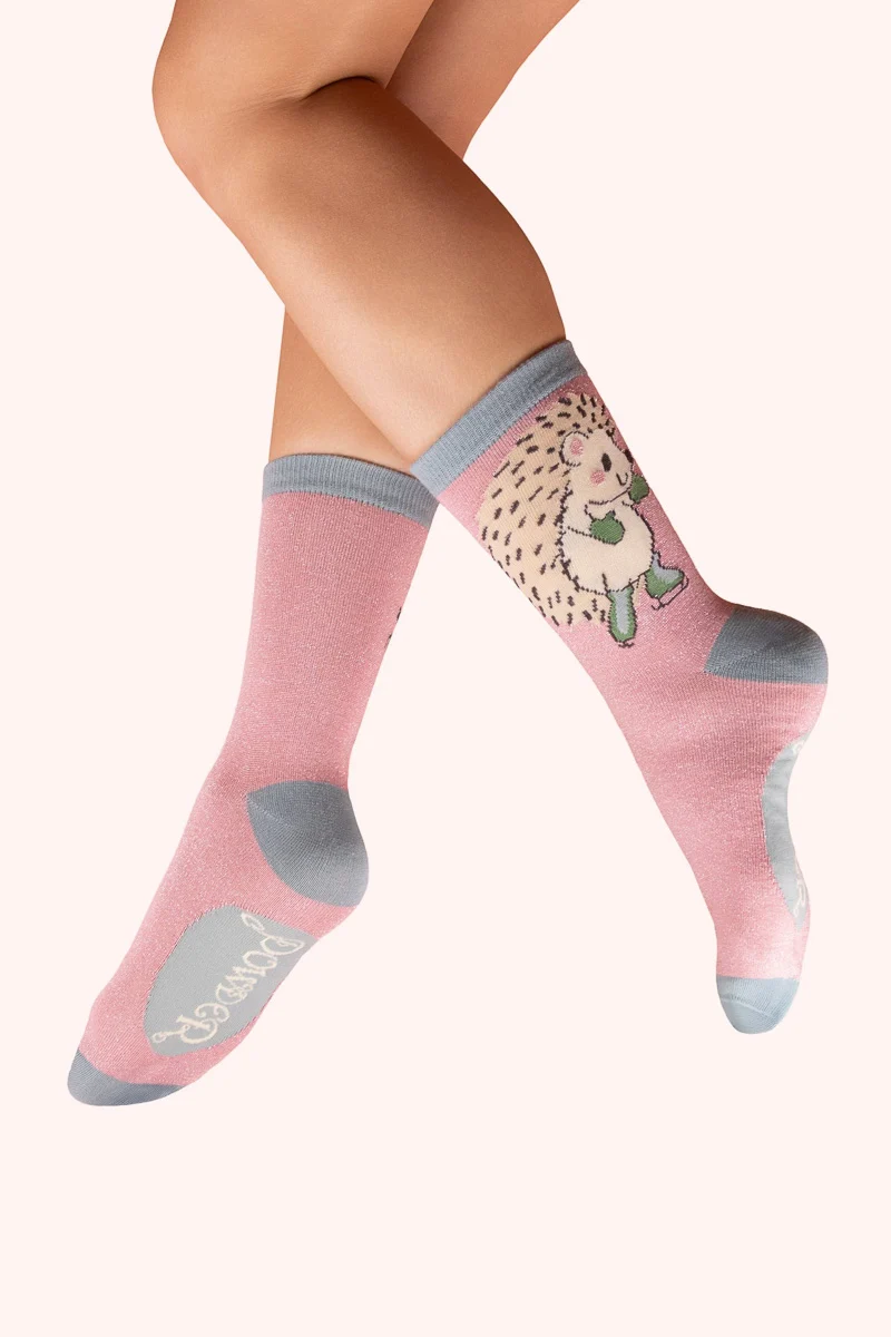 Powder Design Glitter Ankle Socks Skating Hedgehog