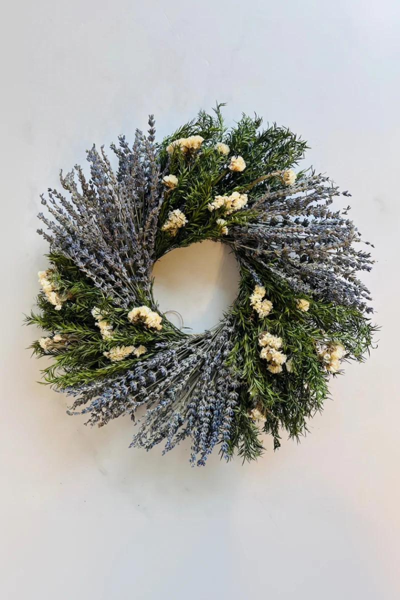 Preserved Lavender and Statice Flower Wreath 16" Lavender & White