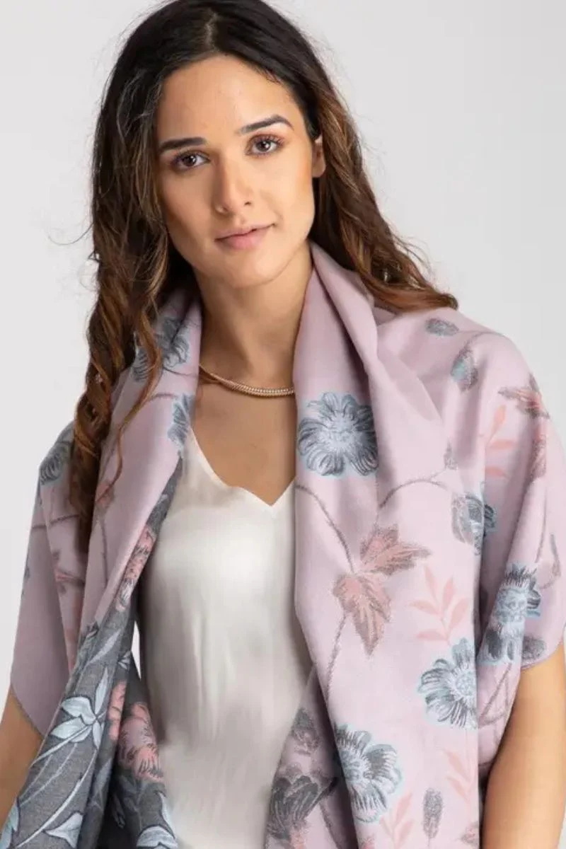 Reversible Floral Scarf Pink Grey - Image 2