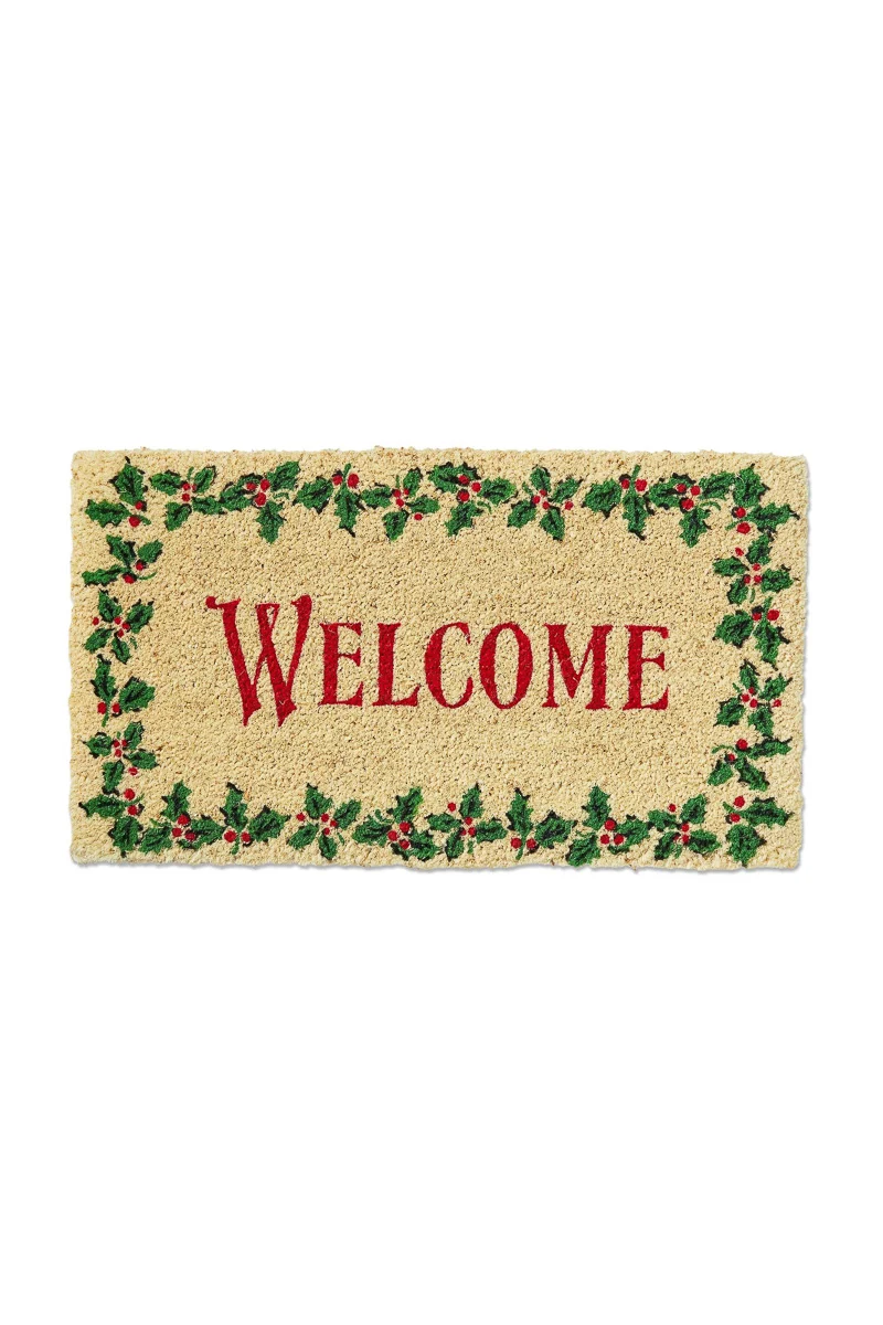 Welcome Holly Leaf Coir Doormat