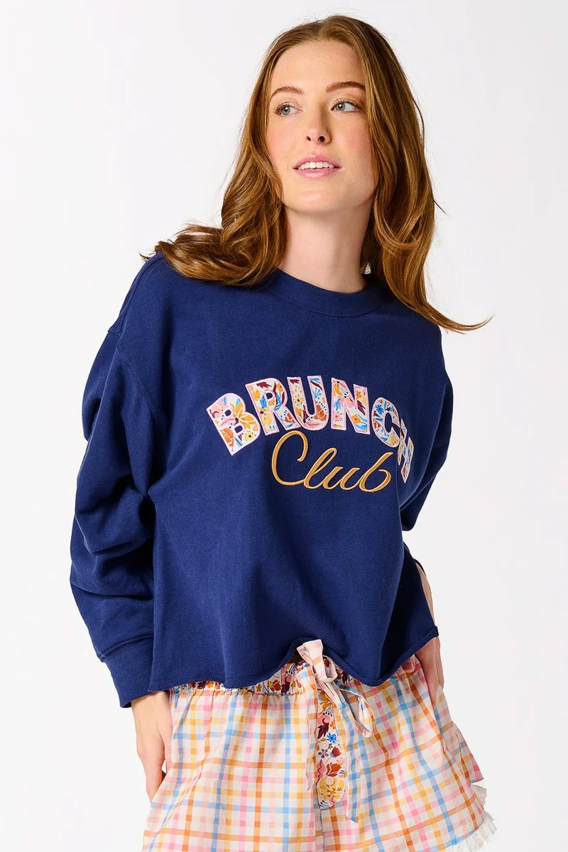 Shiraleah "Brunch Club" Lounge Sweatshirt Small Navy - Image 2