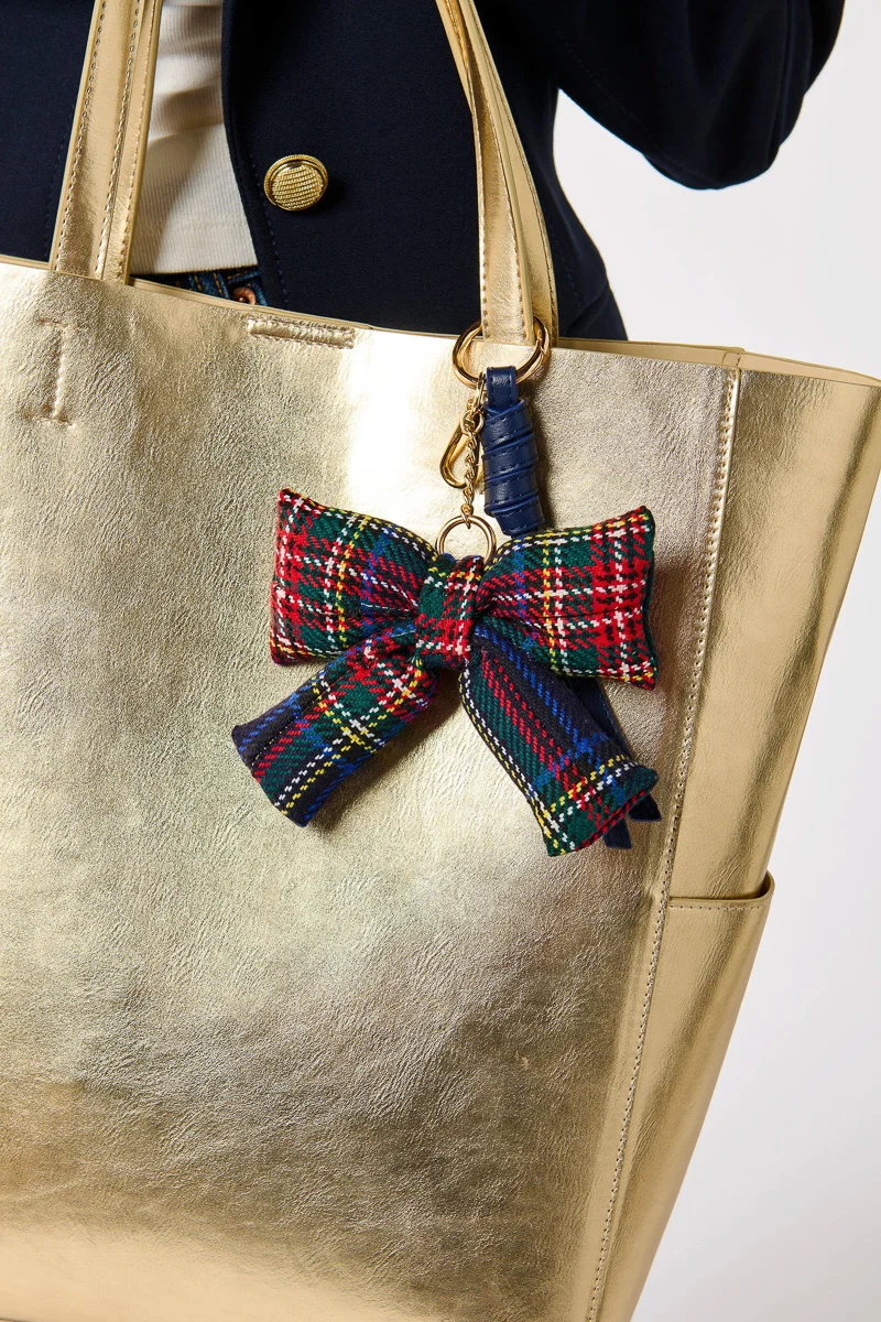 Shiraleah Plaid Bow Bag Charm Key Ring Navy - Image 2