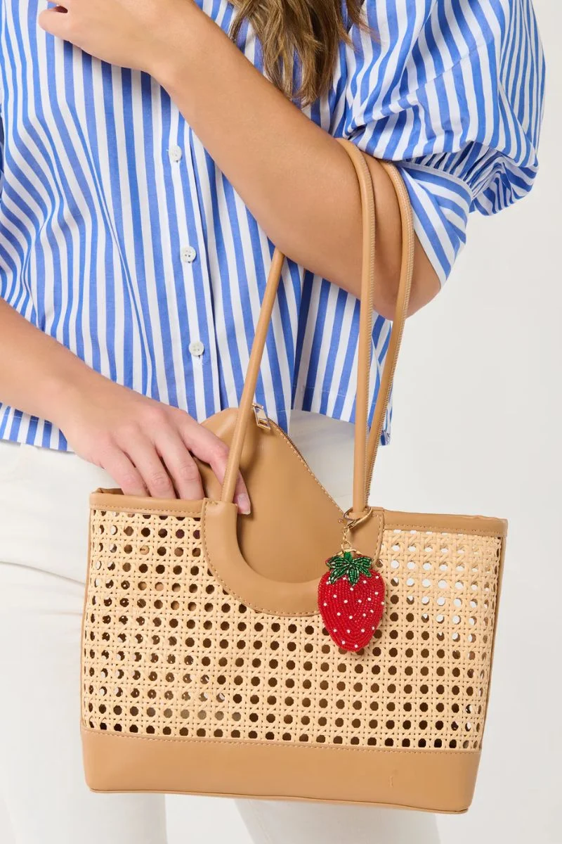 Shiraleah Strawberry Beaded Bag Charm Key Ring Red - Image 2
