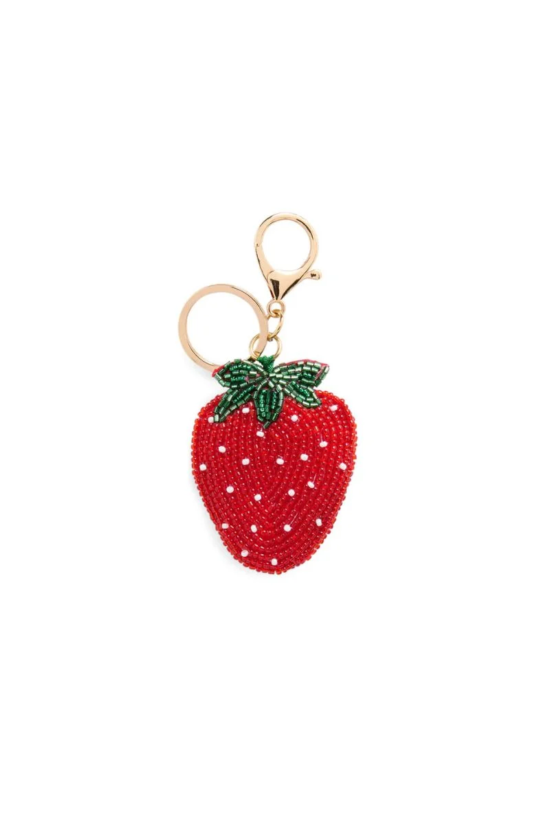 Shiraleah Strawberry Beaded Bag Charm Key Ring Red - Image 3