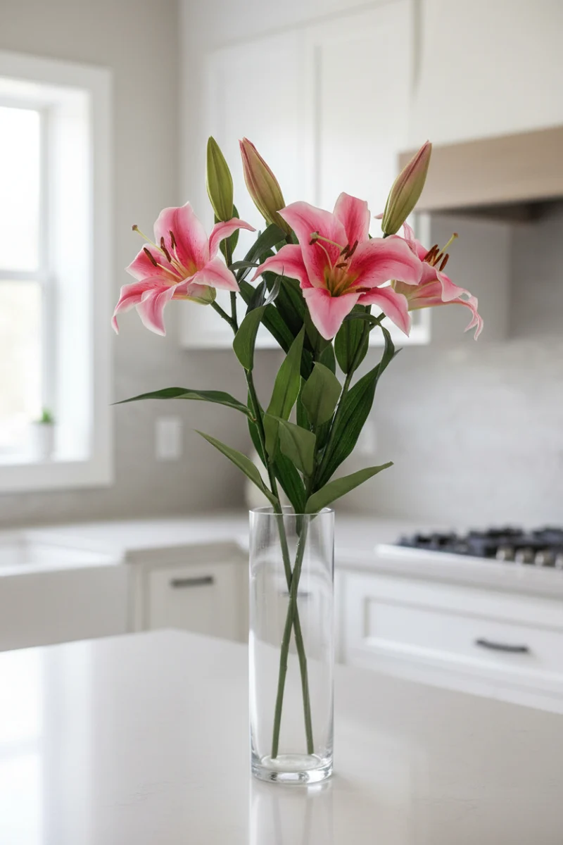 Faux Stargazer Lily Spray 35" Rubrum