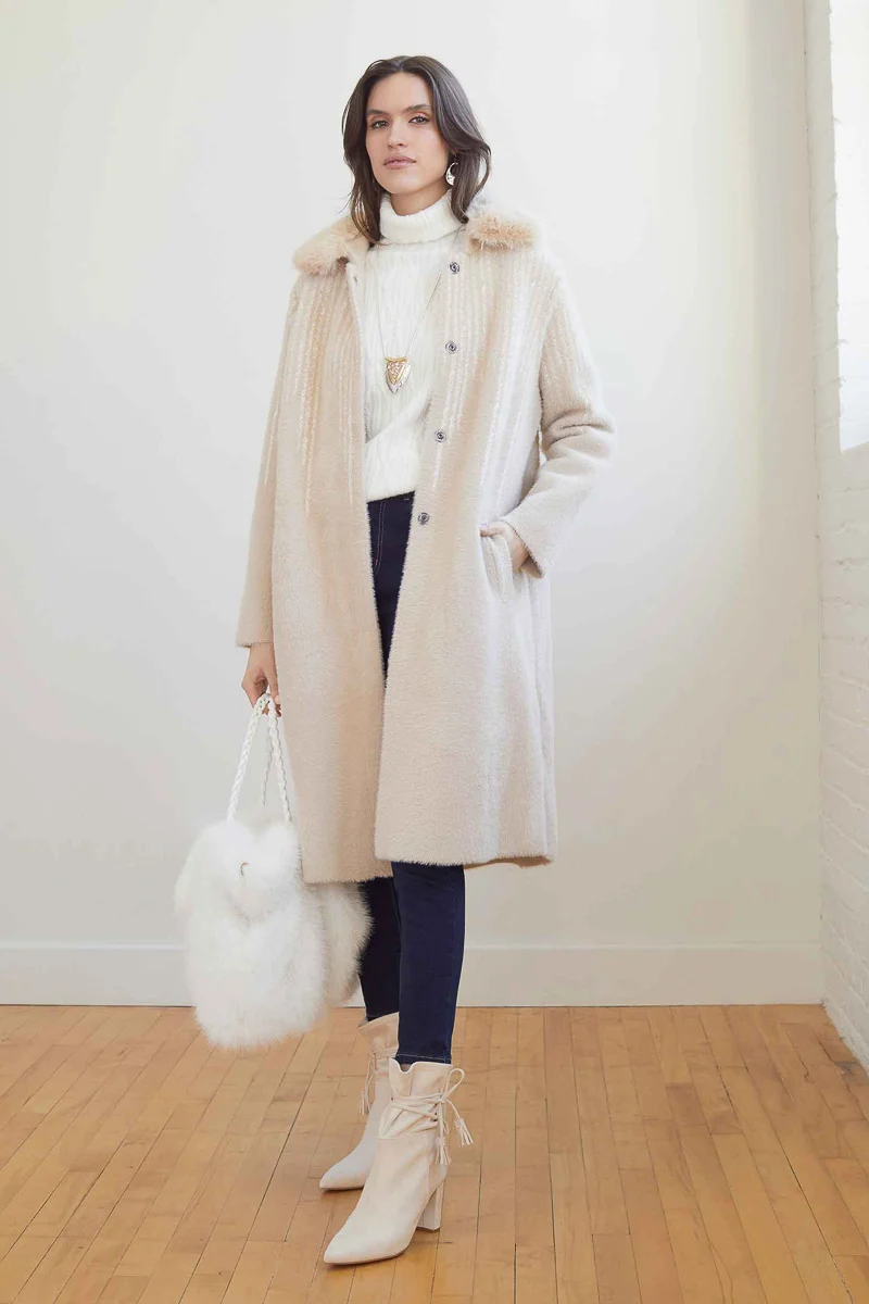 Sofia Brushed Coat With Removable Collar Large / Extra Large Beige & Cream - Image 3
