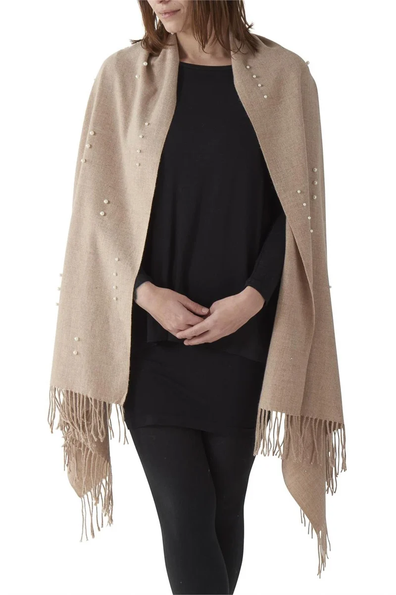 Soft Scarf with Pearls Beige - Image 2