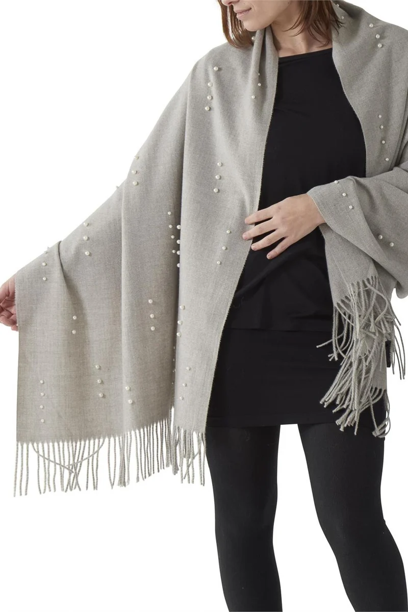 Soft Scarf with Pearls Gray - Image 2