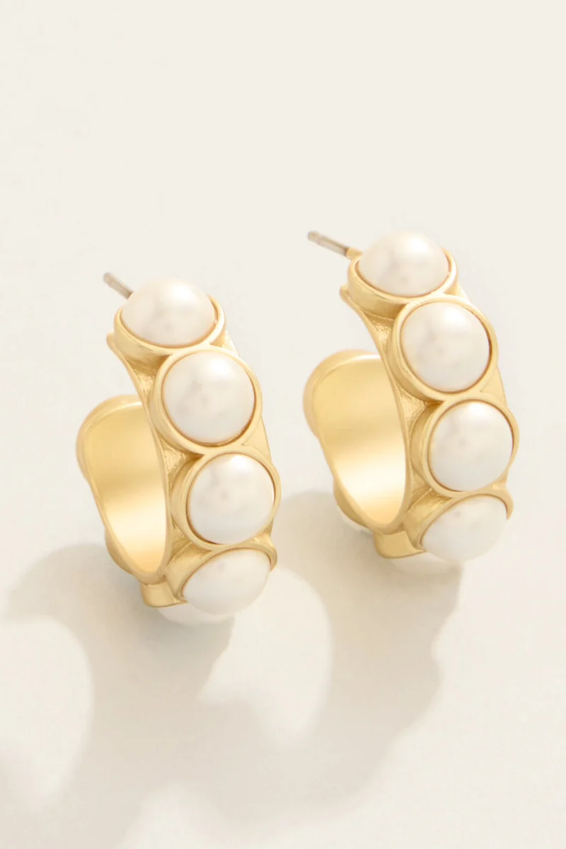 Spartina Anna Petite Hoop Earrings Pearl - Image 2