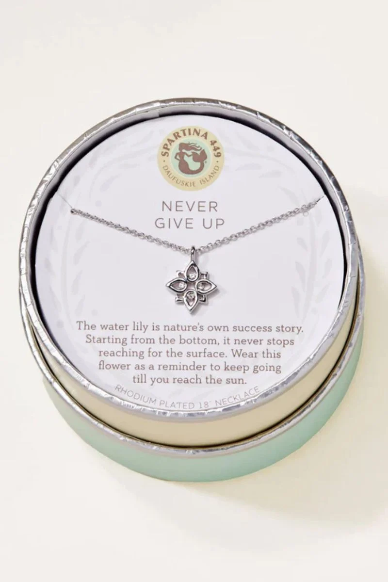 Spartina Sea La Vie Never Give Up Lotus Necklace Silver