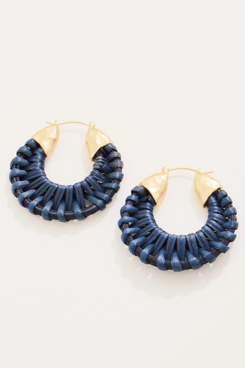 Spartina Wicker Hoop Earrings Dark Blue - Image 2