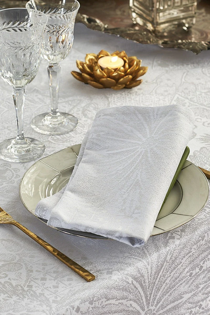Garnier-Thiebaut Mille Isaphire Coated Tablecloth 69"x69" Blanc