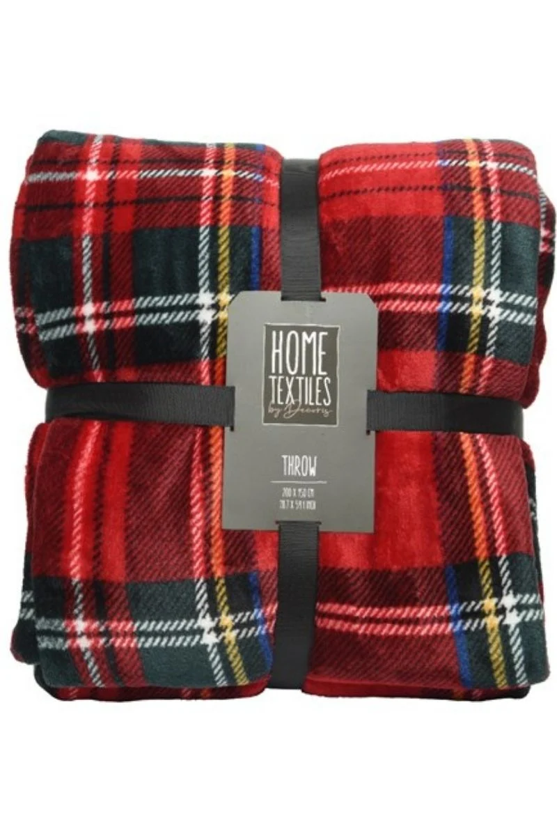Flanal Throw 59"x79" Red, Green & White Check