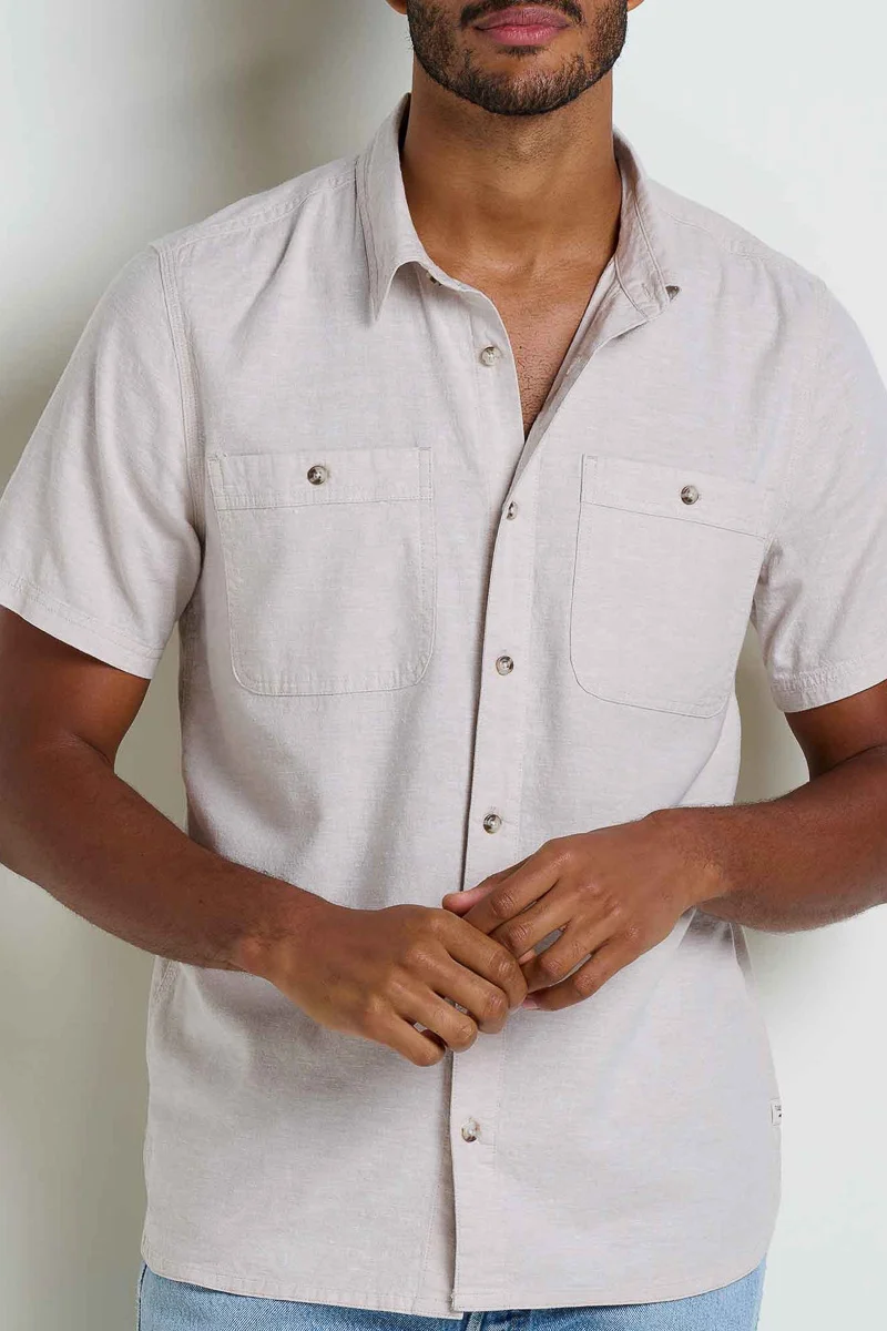 Toad & Co Men's Taj Hemp Short Sleeve Shirt Medium Oatmeal