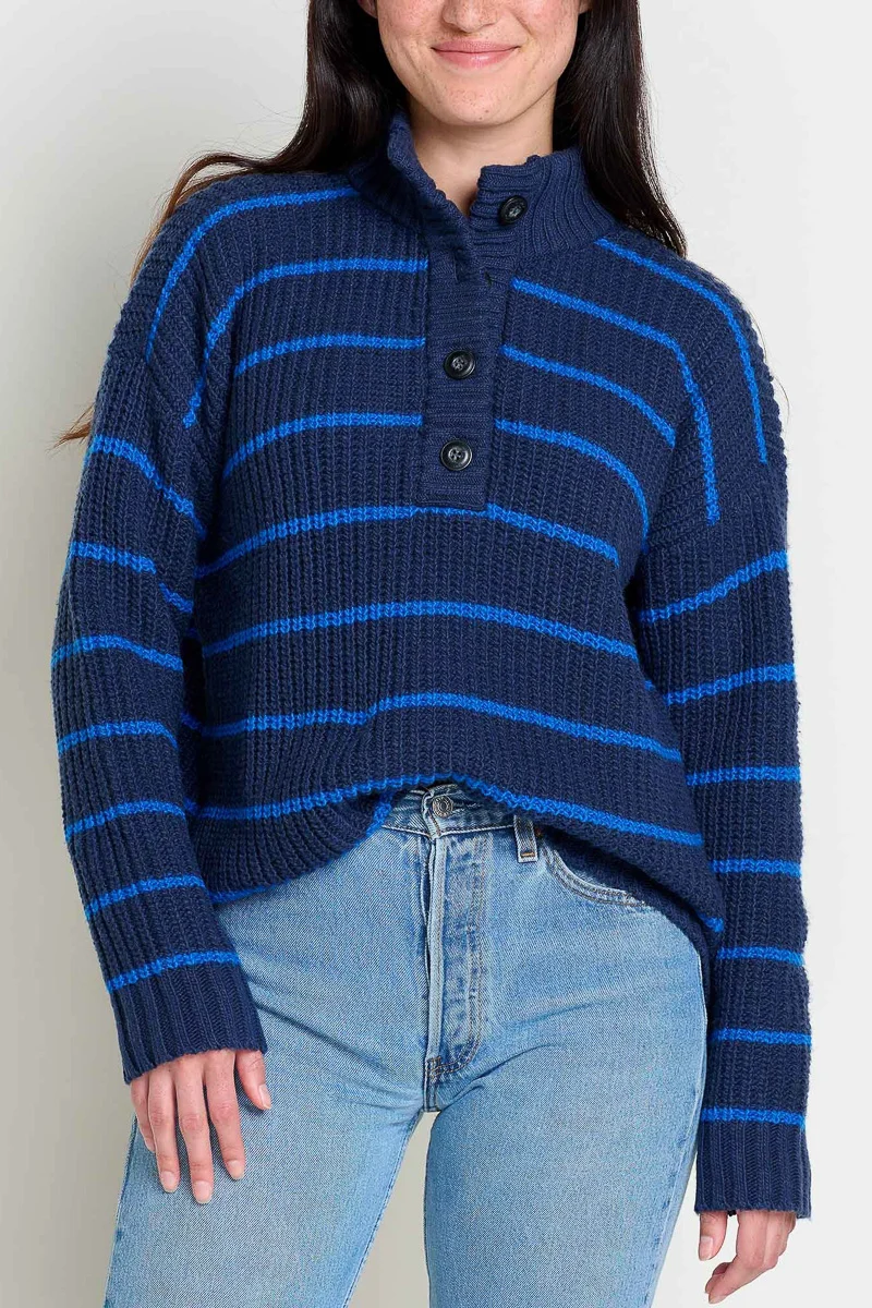 Toad & Co Women's Moss Point Henley Sweater Nautical Stripe Large - Image 3