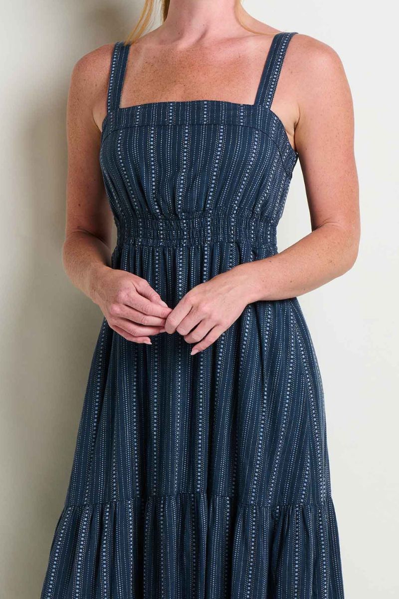 Toad & Co. Women's Taj Hemp Tiered Midi Dress M Midnight Dobby