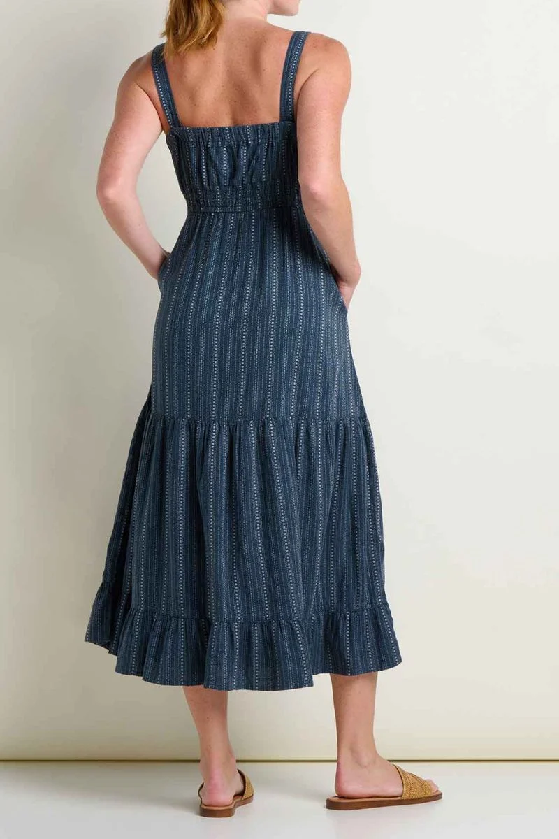 Toad & Co. Women's Taj Hemp Tiered Midi Dress M Midnight Dobby - Image 3