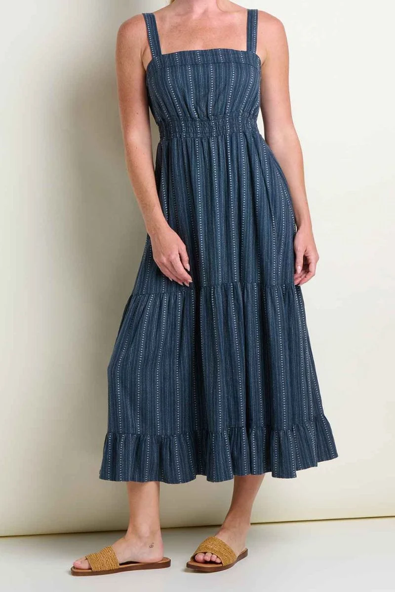 Toad & Co. Women's Taj Hemp Tiered Midi Dress S Midnight Dobby - Image 2