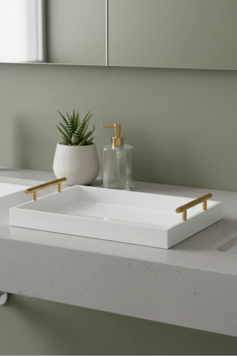 Tray with Handles Small White & Gold