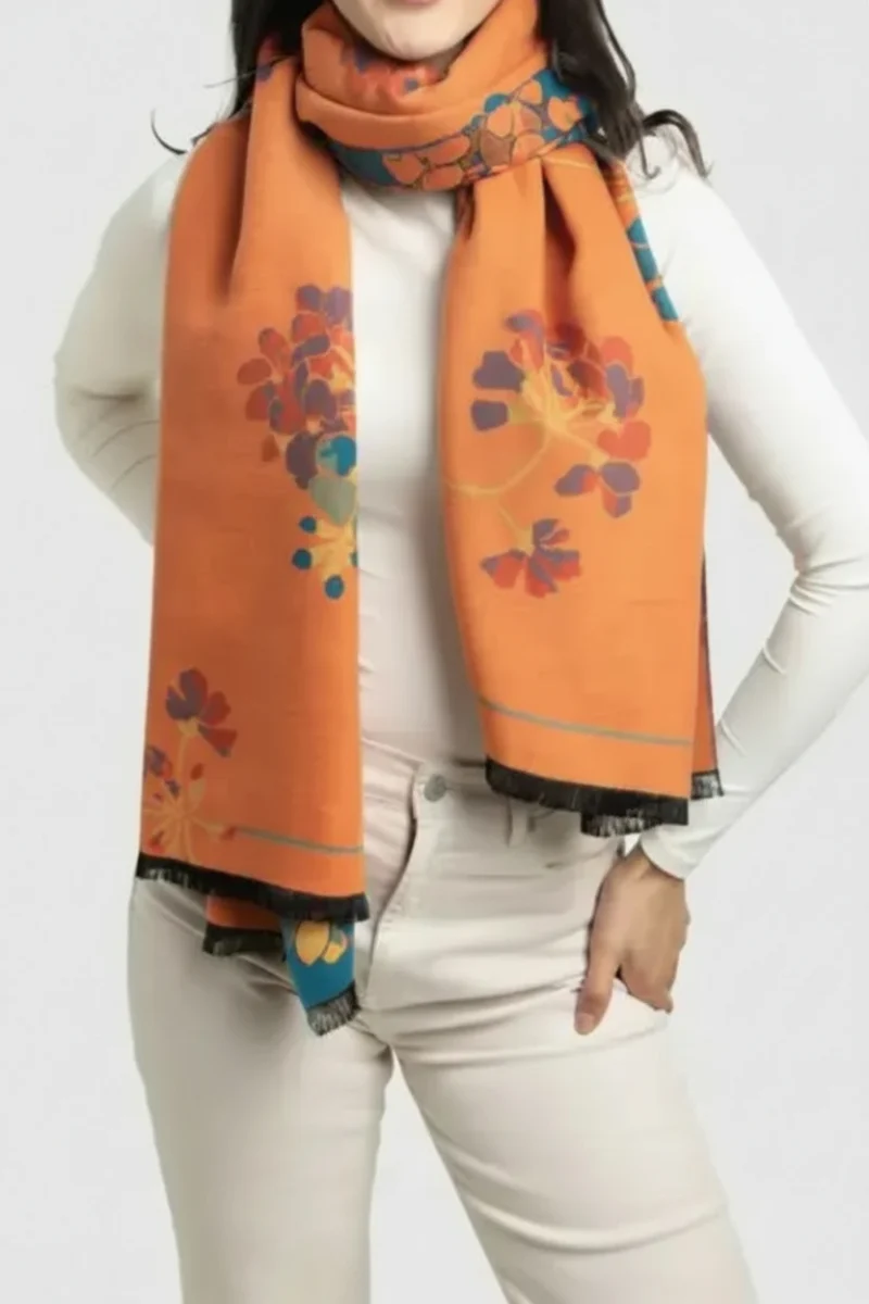 Two Tone Floral Reversible Scarf Turquoise - Image 2