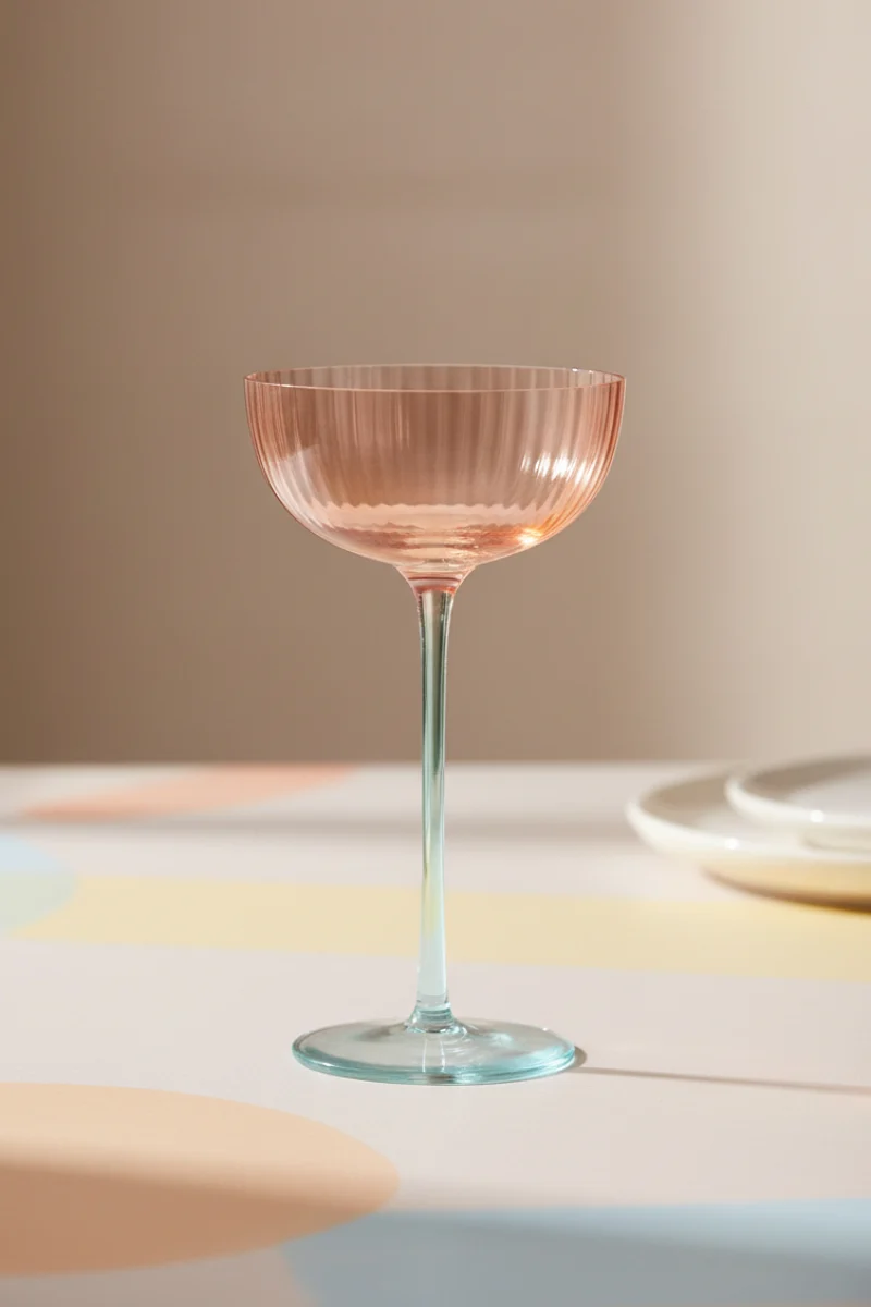 Two-Tone Stemmed Fluted Coupe Glass Blush & Blue