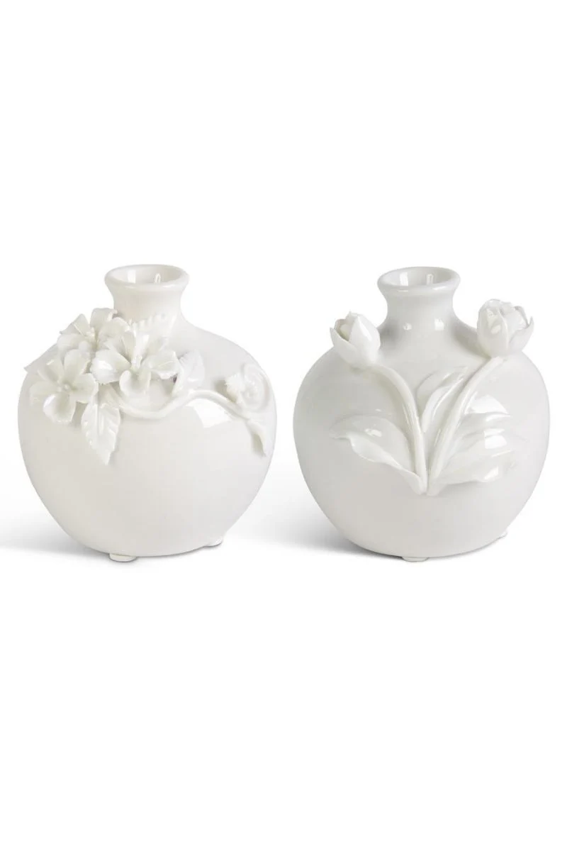 Ceramic Vase with Raised Flowers White Assorted