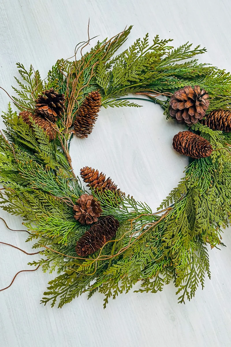 Faux Flocked Incense Cedar Cone Wreath 24" Light Two Tone Green - Image 2