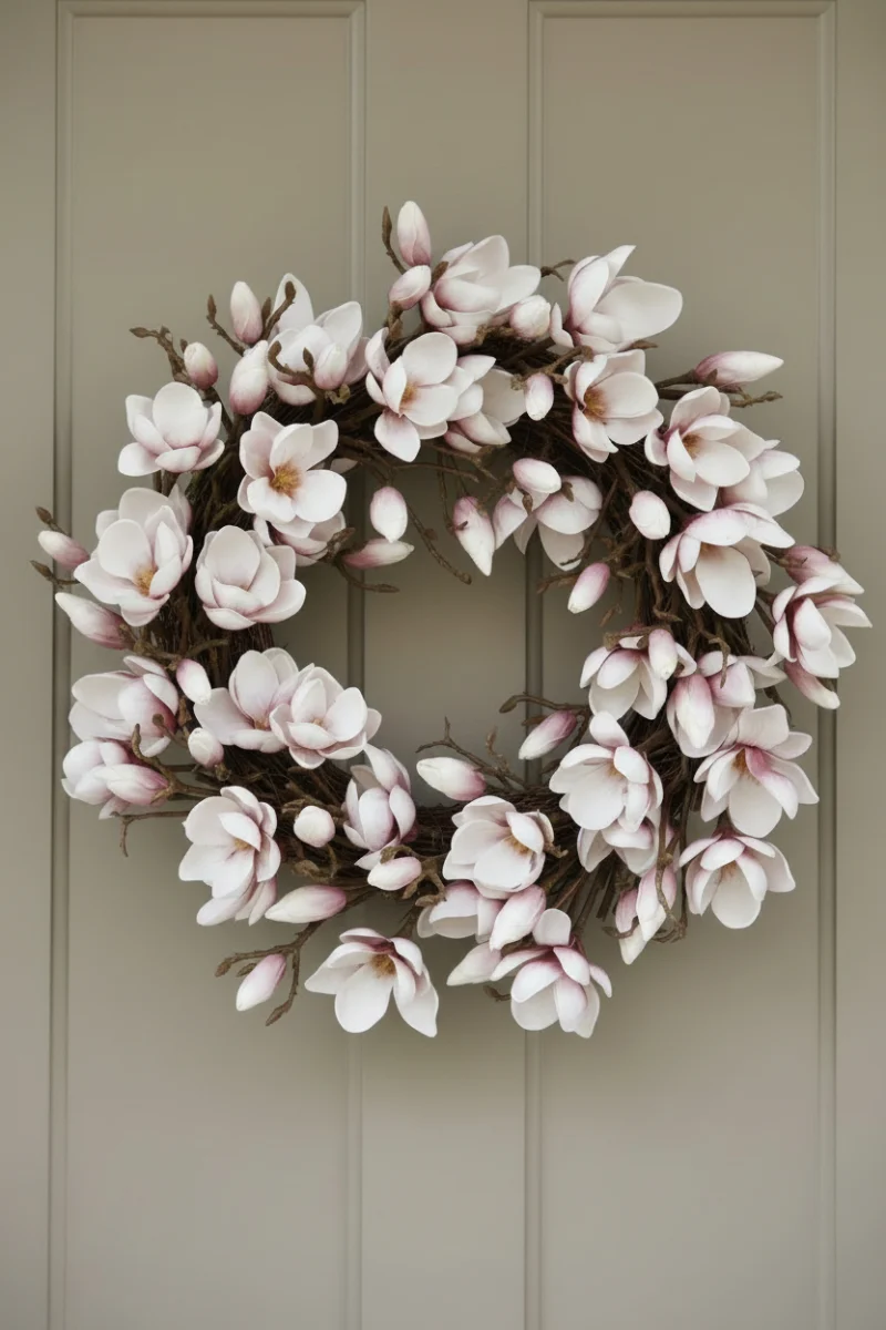 Faux Japanese Magnolia Wreath 24" Lavender